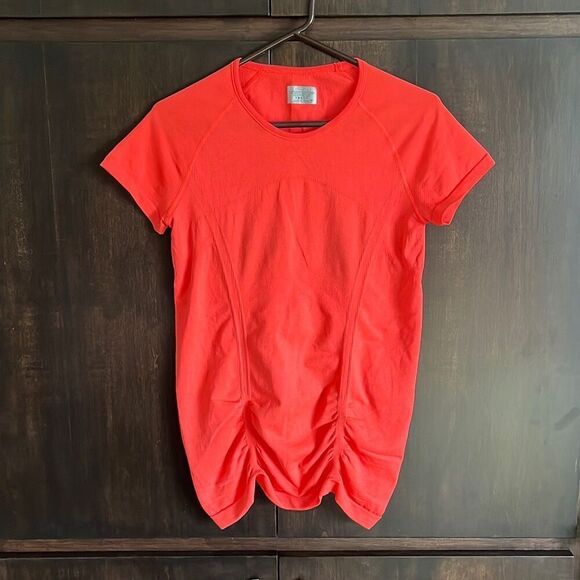Athleta Fastest Track Ember Neon Orange Short Sleeve Athletic Top M - Picture 2 of 6
